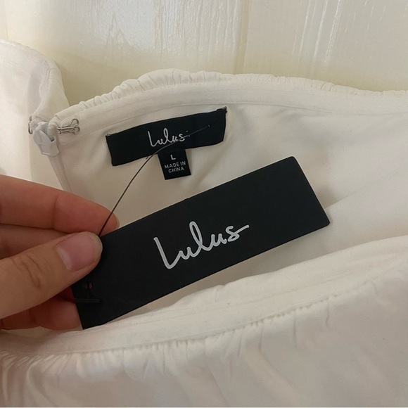 LuLu’s NWT Fanciful Feat White Taffeta Off-the-Shoulder Bodycon Mini Dress M - Picture 8 of 12